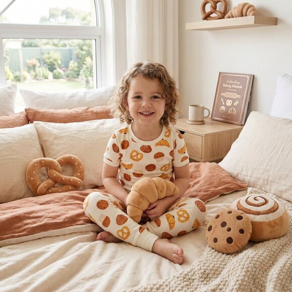 Seriously Sweet Treats Other - Toddler Short Sleeve Pajamas - Cute Pastry & Croissant Print Sleepwear